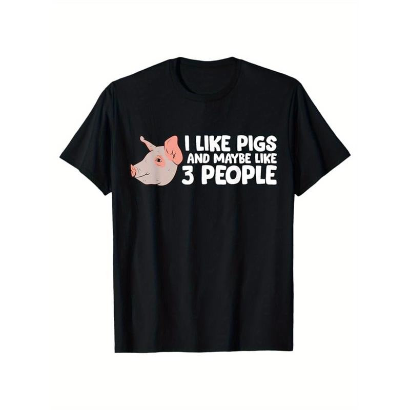 Pig Print, Men's Cotton T-shirt, Graphic Tee Men's Outdoor Clothes, Men's Clothing, Casual Short Sleeve Crew Neck...