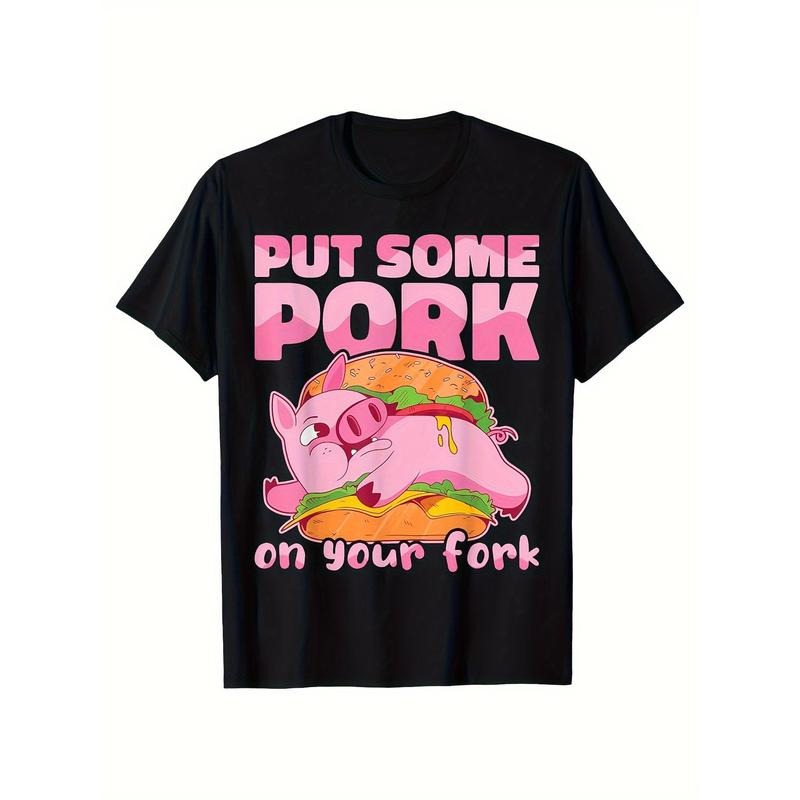 Pig Print, Men's Cotton T-shirt, Graphic Tee Men's Outdoor Clothes, Men's Clothing, Casual Short Sleeve Crew Neck...