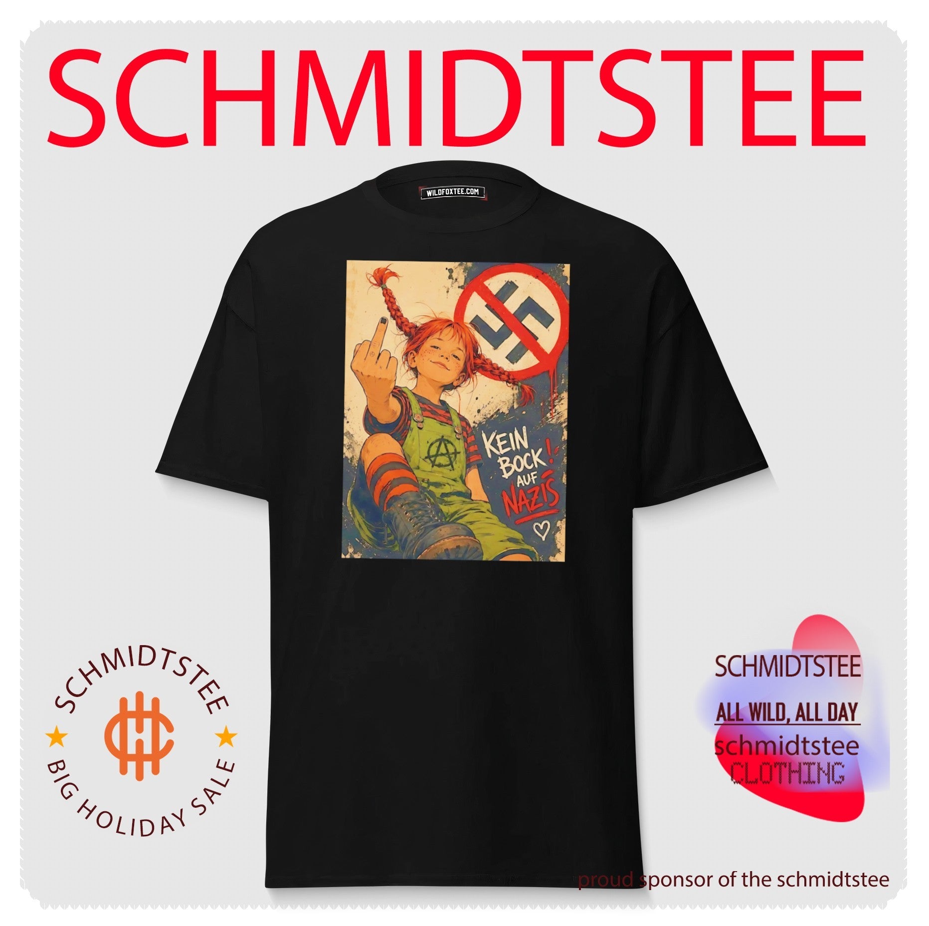 Pippi Longstocking kein bock auf Nazis middle finger vintage shirt