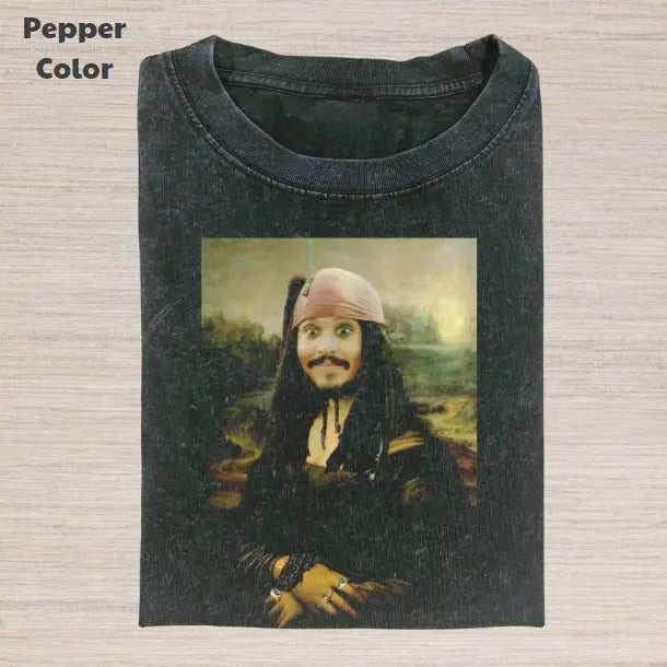 Pirates of the Caribbean Vintage Graphic Tee, Jack Sparrow Mona Lisa T-Shirt, Movies Tee, Unisex Meme Cringe Funny Dumb...