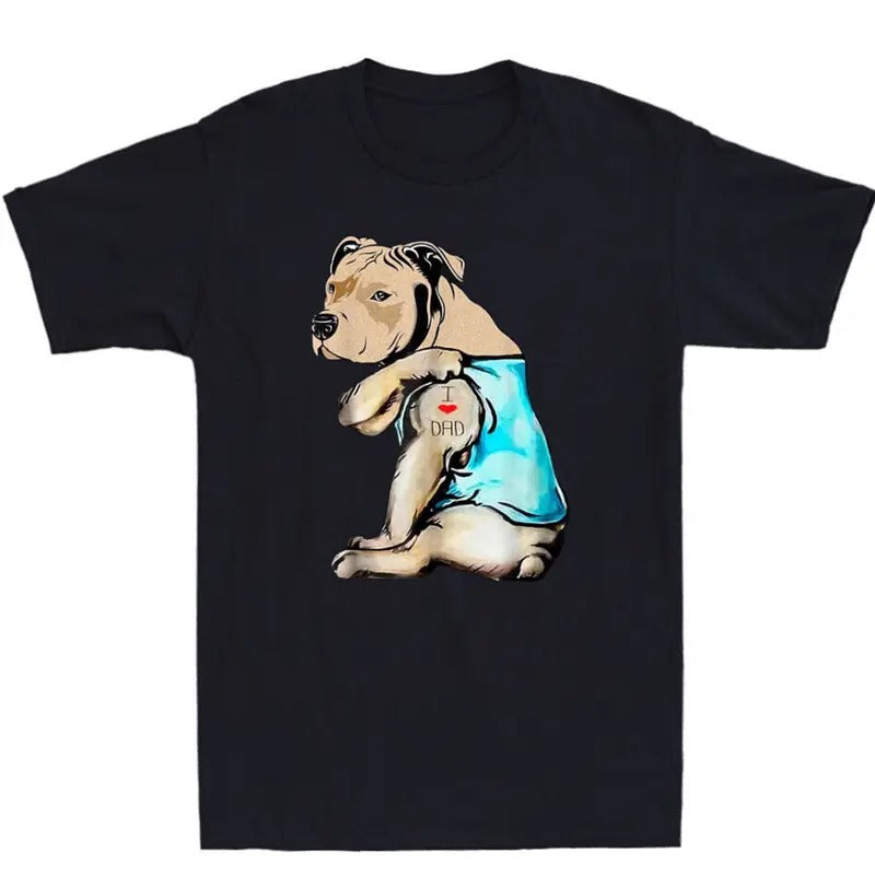 Pitbull Dog I Love Dad Tattoo Funny Family Fathers Day Gift Retro Men's T-Shirt Hoodie, Sweatshirt | TeeBloomCo.com