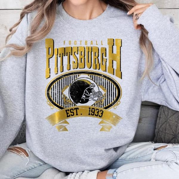 Pittsburgh Football Sweatshirt, Vintage Unisex Pittsburgh Crewneck, Gift for Football Fanstyle{n002}2 T-Shirts, Hoodie