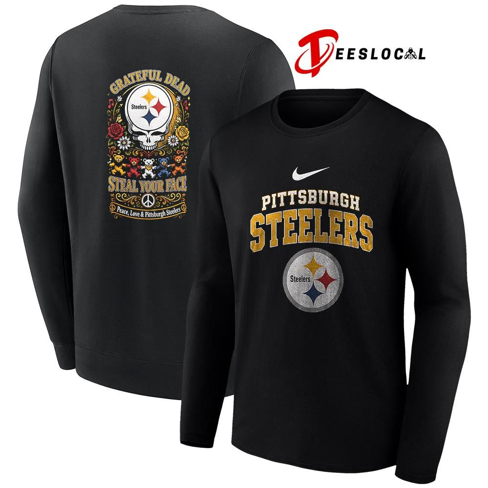 Pittsburgh Steelers x Grateful Dead steal your face peace love logo shirt
