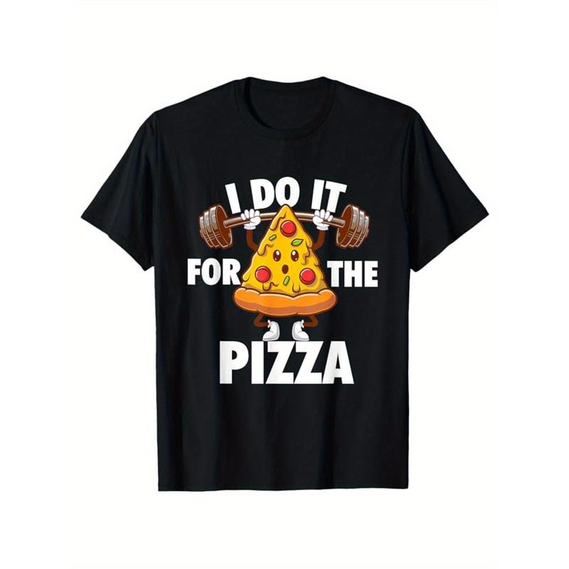 Pizza Printed, Men's Cotton T-shirt, Food Graphic Tee Men's Outdoor Clothes, Men's Clothing, Casual Short Sleeve Crew...