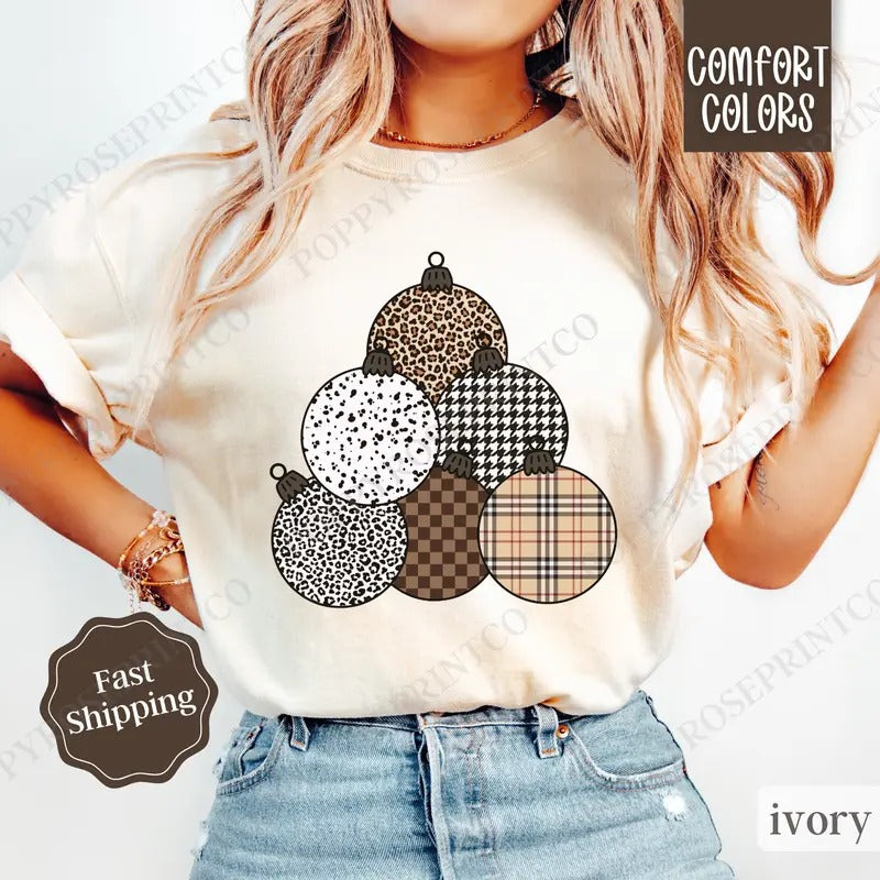 Plaid Christmas Ornament Shirt, Preppy Christmas Tee,  Womens Holiday Tshirt Hoodie, Sweatshirt | TeeBloomCo.com