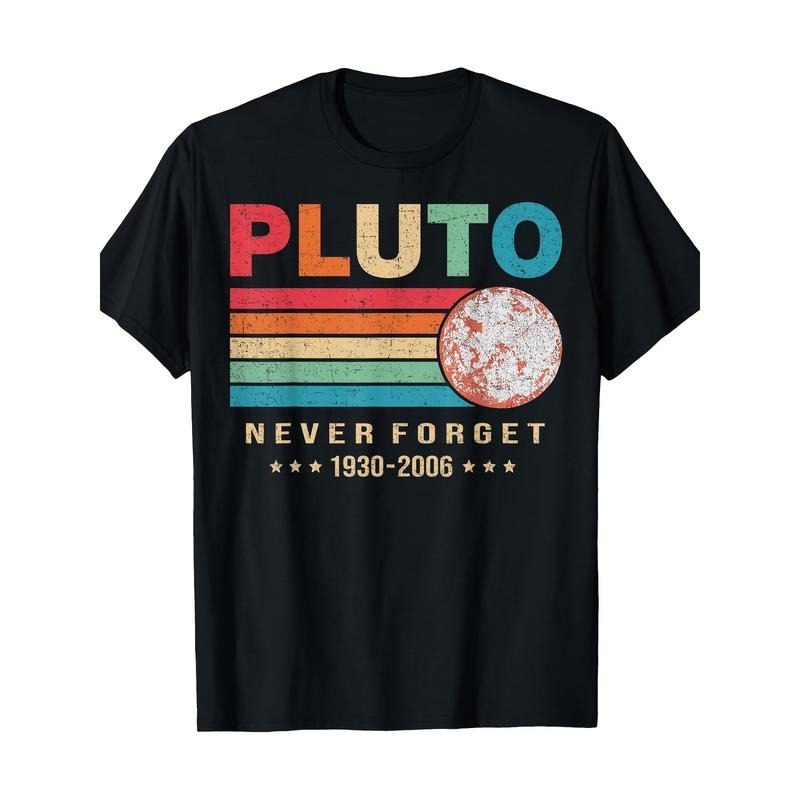 Pluto Tribute T-Shirt, 100% Cotton, Geometric Pattern, Casual Round Neck, Short Sleeve, Regular Fit, Digital Print, All...