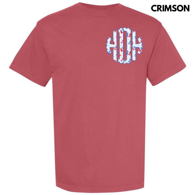 Pocket Size - Cherry Stripe Monogram Comfort Colors T-Shirt 'NLB' Hoodie, Sweatshirt | TeeBloomCo.com