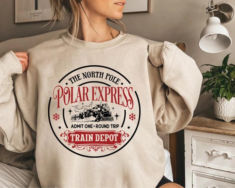 Polar Express Ticket Christmas Sweatshirt, Christmas Sweatshirt, Polar Express Crewneck, Christmas Watching Movie...