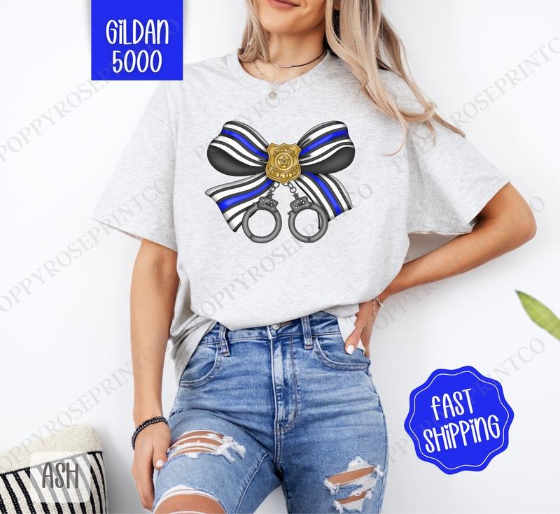 Police Coquette Bow Gildan, Trendy Bow Women's Tee, Cute Women's Tshirt Plus Sizes Hoodie, Sweatshirt | TeeBloomCo.com