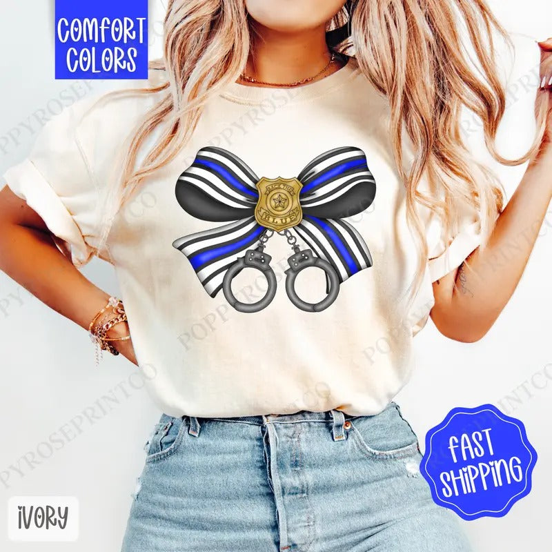 Police Coquette Bow Shirt Comfort Colors, Cute Women's Shirt, Trendy Bow Tee Hoodie, Sweatshirt | TeeBloomCo.com