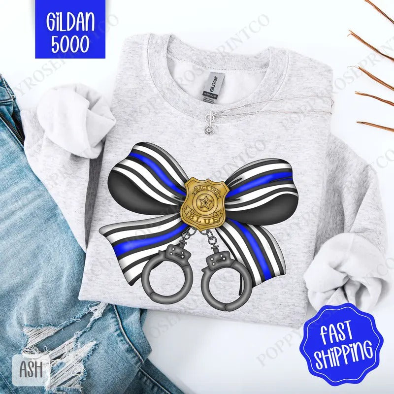 Police Coquette Bow Sweatshirt, Bow Crewneck, Cute Women's Sweater T-Shirts, Hoodie | TeeBloomCo.com