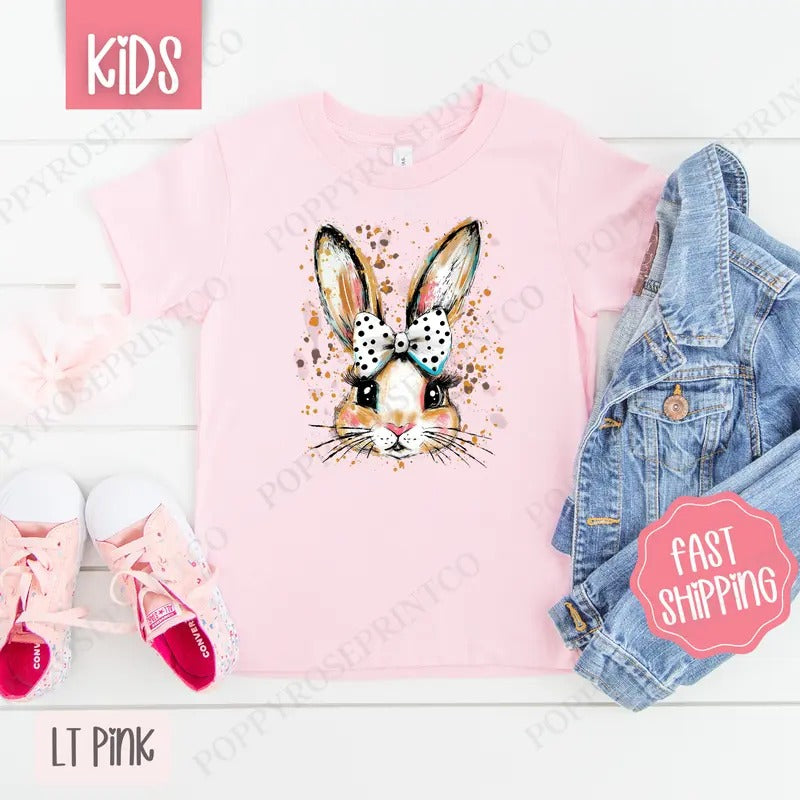 Polka Dot Bow Bunny Kids Shirt - Easter Children's Tshirt - Cute Youth Tee Gildan Hoodie, Sweatshirt | TeeBloomCo.com