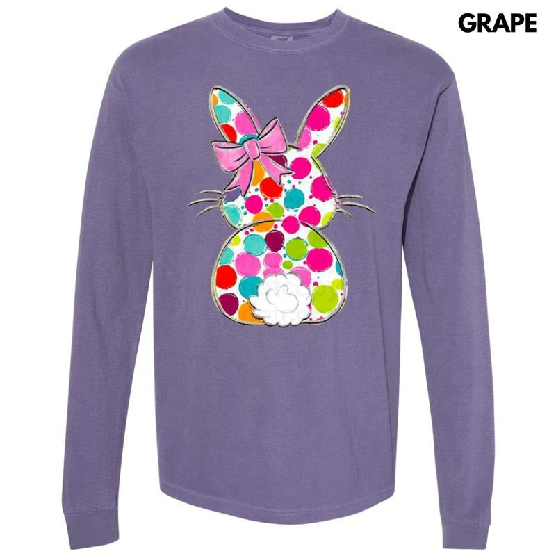 Polka Dot Bunny Long Sleeve Comfort Colors T-Shirt Hoodie, Sweatshirt | TeeBloomCo.com