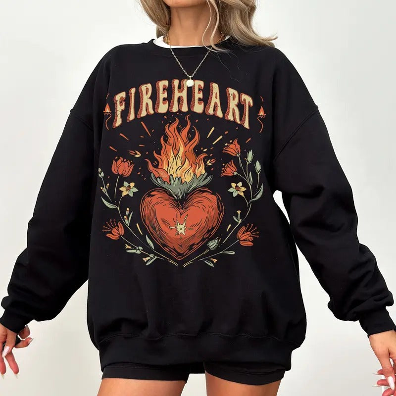 Vintage Fire-heart Sweatshirt, To Whatever End T-Shirt, SJM Quotes, Throne of Glass Tee - Unisex Cotton/Polyester Blend