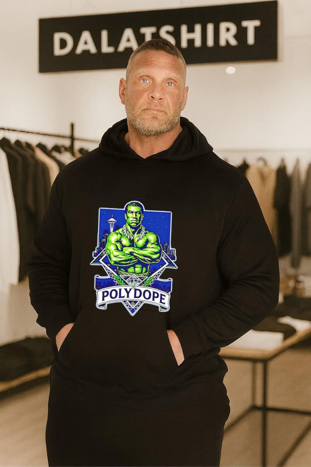 Polynesian Warrior Strong Man Seattle Skyline Poly Dope Fitness shirt