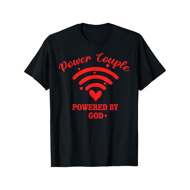 Power Couple Powered By God Men T-Shirts, Funny Valentines Day Novelty Graphic Printed Tee, Short Sleeve Boys Valentine'S...