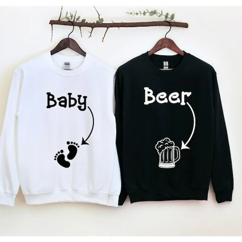 Pregnancy Announcement Sweatshirt, Funny Couple Shirts, Baby and Beer Shirts, Baby Announcement, Baby Shower Ideas...