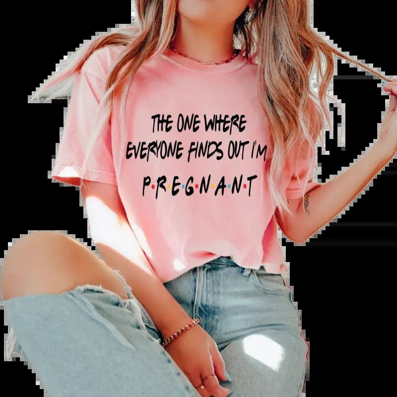 Pregnancy Reveal T Shirt, The One Where Everyone Finds Out I'm Pregnant, Pregnancy Announcement Tshirt, Unisex Short...