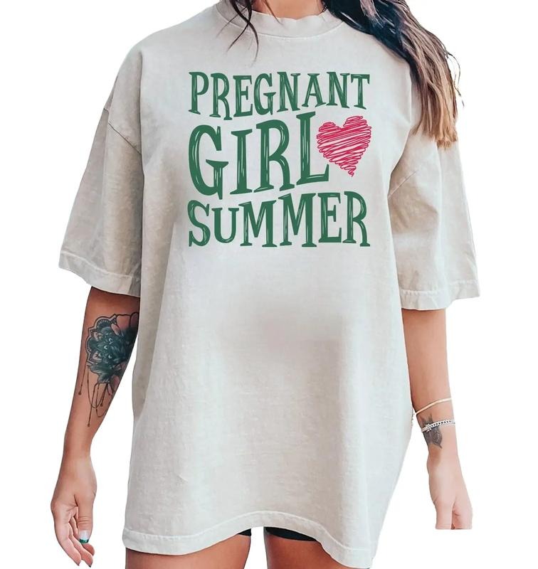 Pregnant Girl Summer Shirt, Retro Pregnant Girl Tshirt, Baby Announcement Shirt, Pregnancy Reveal Tee, Funny Pregnancy...