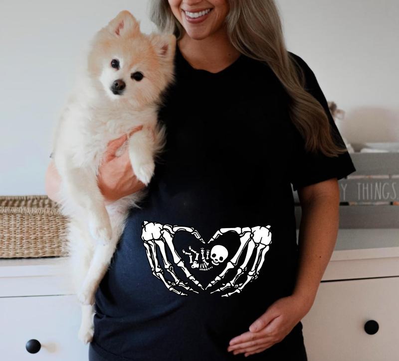Pregnant Skeleton Halloween T-Shirt, Skeleton Maternity Sweatshirt, Pregnancy Announcement Shirt, Baby Reveal Tee Shirt,...