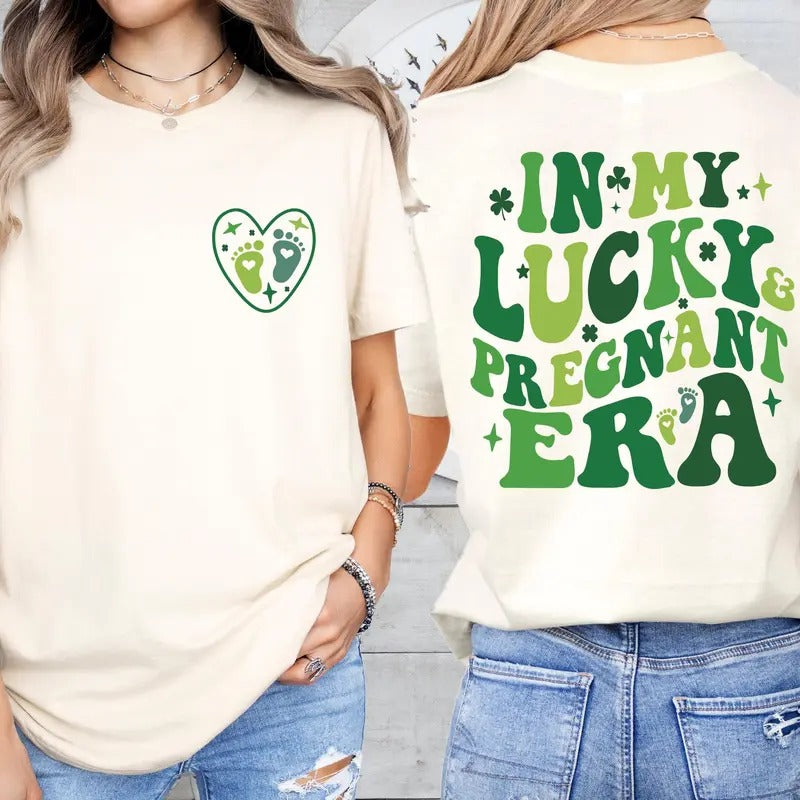 Pregnant St Patricks Day Baby Announcement Shirt, Irish Pregnant Mom Shirt, Lucky Pregnancy Shirt, Baby Shower St Patrick...