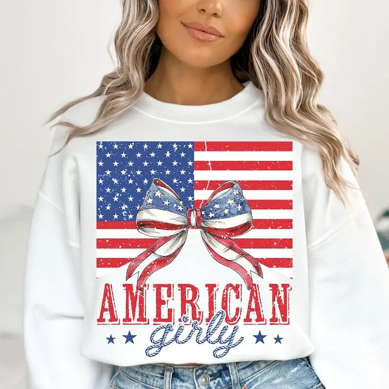 Premium  American Girly , Coquette 4th Of July , 4th Of July , American Flag , Fourth Of July , Coquettesweatshirt...