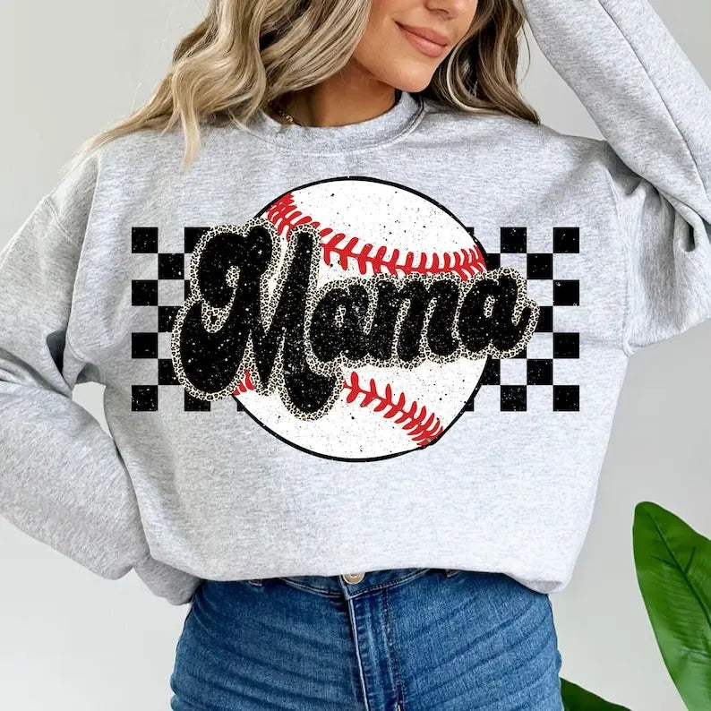 Premium  Checkered Leopard Baseball Mama ,Baseball Mama Shirt,  sweatshirt Hoodie | TeeBloomCo.com
