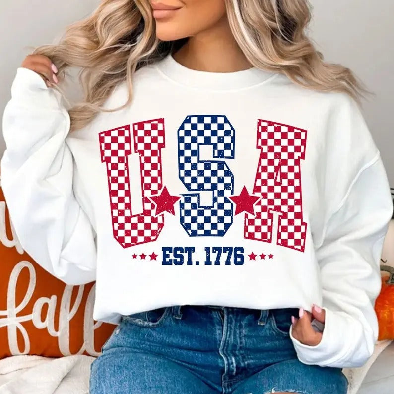 Premium  Checkered USA, 4th of July , Fourth Of July Sweatshirt T-Shirts, Hoodie | TeeBloomCo.com
