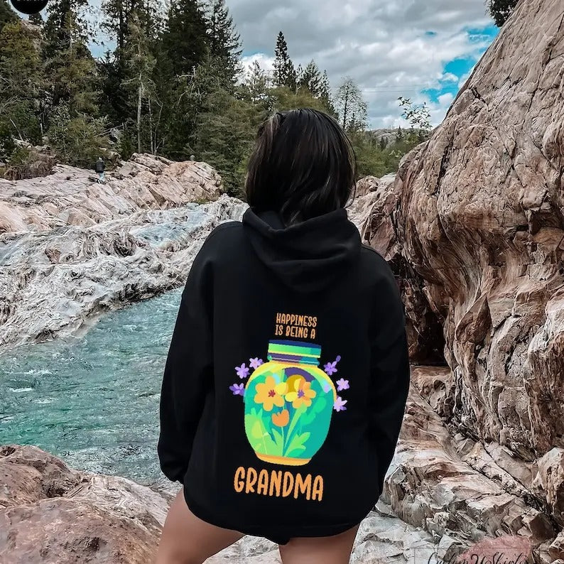 Premium  Happiness is Being a Grandma Hoodie, Houseplants Shirt For Women, Wildflower Shirt, Grandma Hoodie, Mother's Day...