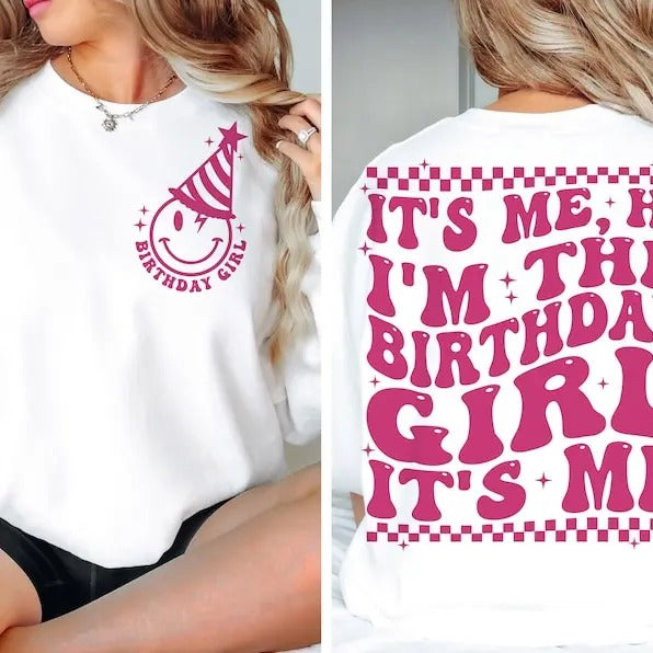 Premium  It's Me, Hi I'm The Birthday Girl, Birthday Party , Trendy Retro Groovy Wavy Stacked sweatshirt T-Shirts, Hoodie