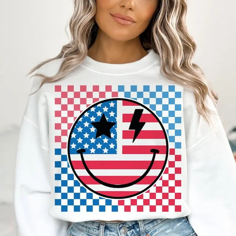 Premium  Retro America smiley face , 4th of july , american flag  sweatshirt T-Shirts, Hoodie | TeeBloomCo.com