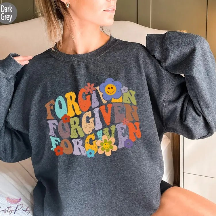 Premium  Retro Forgiven Sweatshirt, Christian Shirt, Faith Hoodie, Religious T shirt, Jesus Tshirt, Love and Grace Tee,...