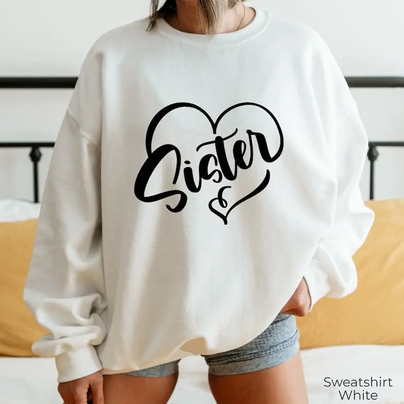 Premium  Sister Sweatshirt, Trendy Heart Themed Hoodie For Women, Auntie Shirt For Mom, Aunt Sweat, Titi Sweater,...