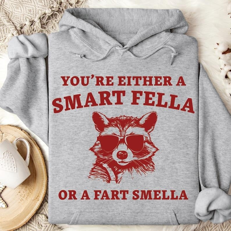 Premium  Smart Fella Or Fart Smella Sweatshirt & Hoodie, Meme Sweatshirt, Retro Cartoon Hoodie, Weird Sweater, Unisex...