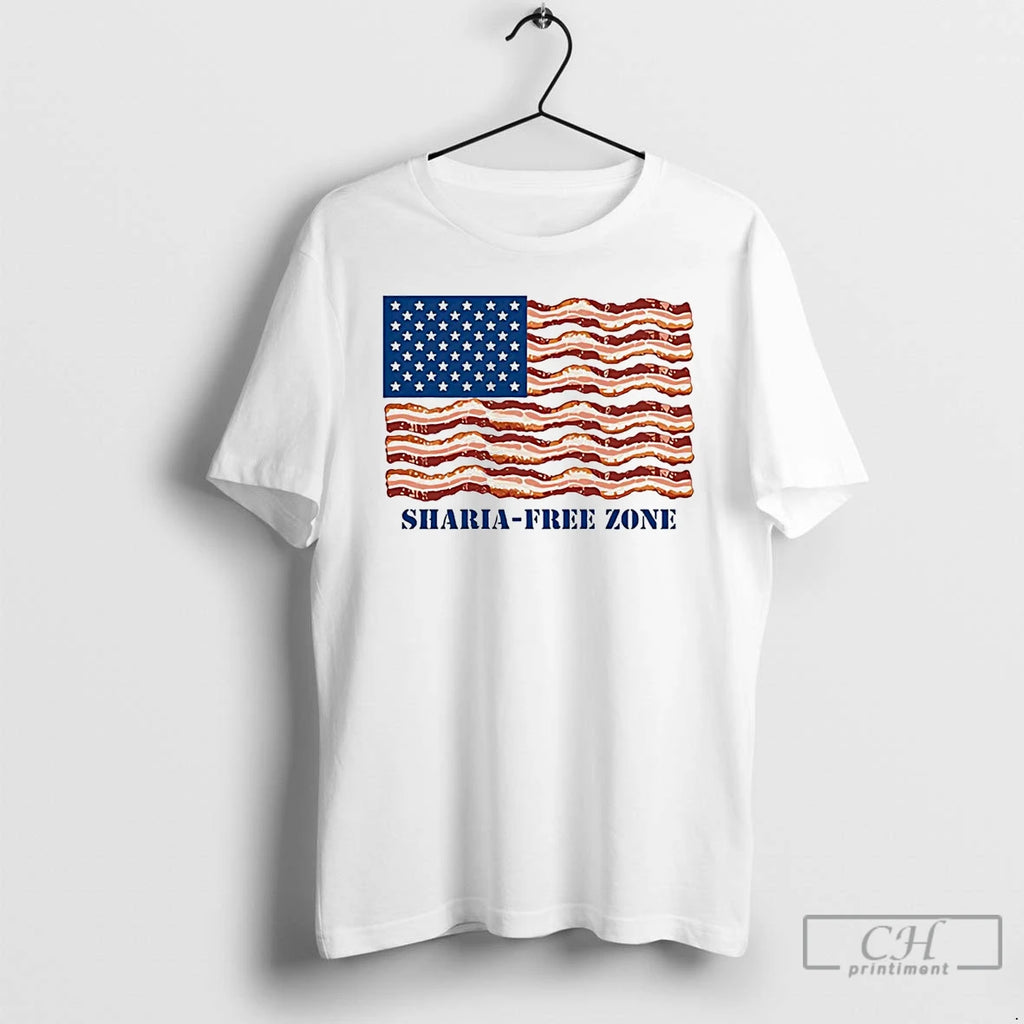 Premium American Flag Sharia Free Zone Bacon T-Shirts, Hoodie, Sweatshirt | TeeBloomCo.com