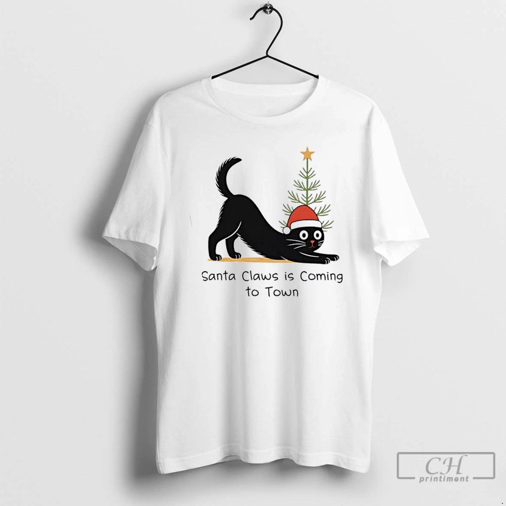 Premium Black Cat Santa Claws Christmas Tree T Shirts