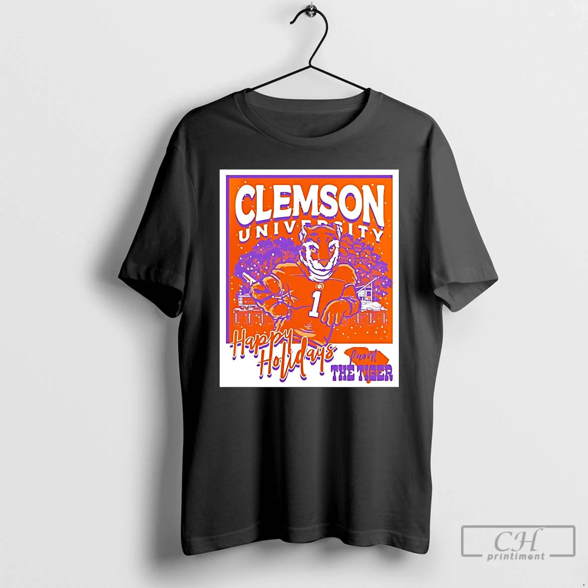 Premium Clemson Tigers Mascot Happy Holidays Christmas T-Shirts, Hoodie, Sweatshirt | TeeBloomCo.com