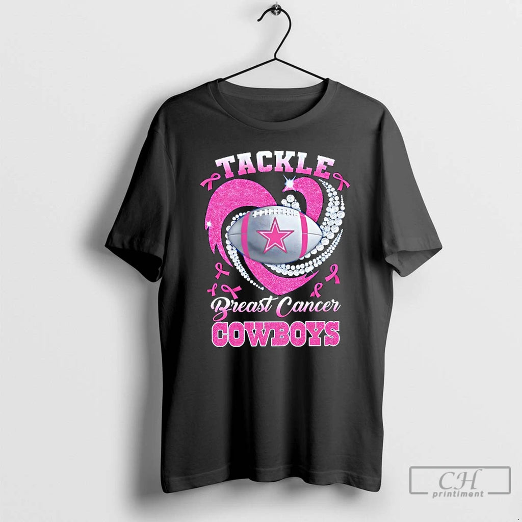 Premium Dallas Cowboys Breast Cancer Awareness Tackle Heart T Shirts