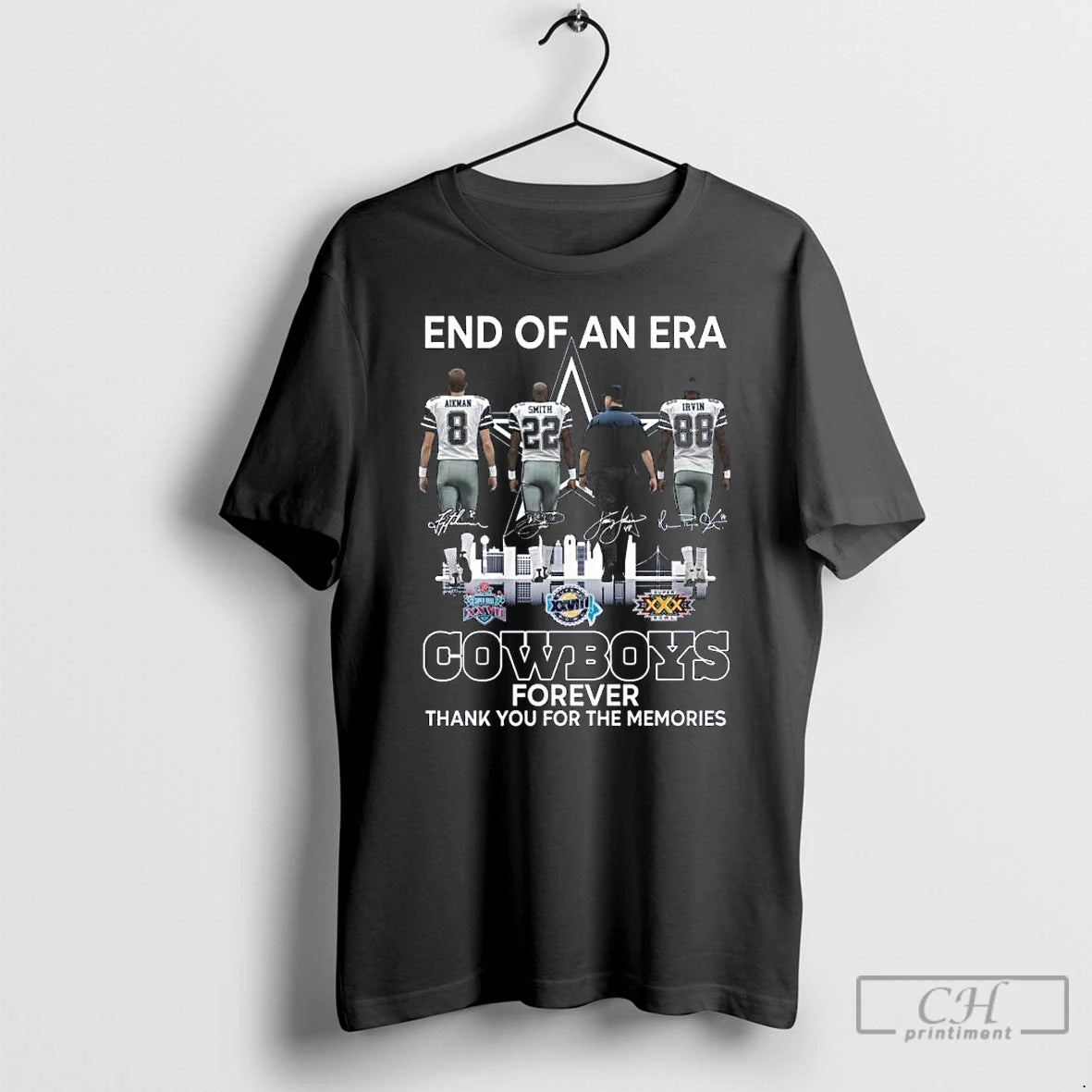 Premium Dallas Cowboys End Of An Era 2025 With Aikman Smith Irvin Signatures Skyline T-Shirts, Hoodie, Sweatshirt