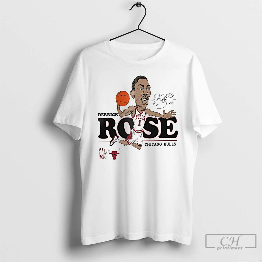 Premium Derrick Rose Chicago Bulls Nba Caricature Signature T-Shirts, Hoodie, Sweatshirt | TeeBloomCo.com