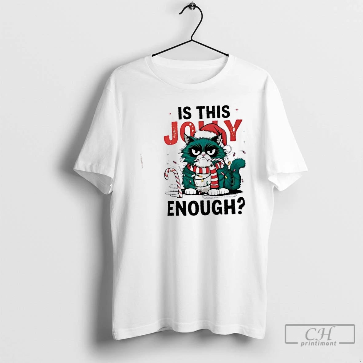Premium Is This Jolly Enough Grumpy Cat Christmas Lights T-Shirts, Hoodie, Sweatshirt | TeeBloomCo.com