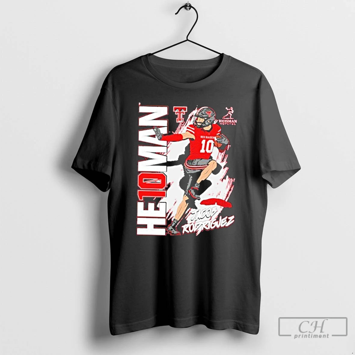 Premium Jacob Rodriguez Texas Tech Red Raiders Heisman Stance T-Shirts, Hoodie, Sweatshirt | TeeBloomCo.com