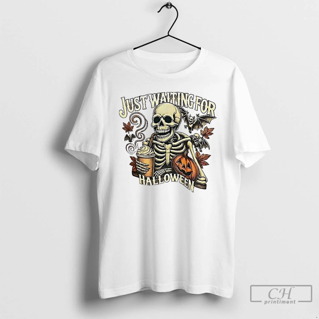 Premium Just Waiting For Halloween Skeleton Coffee T Shirts