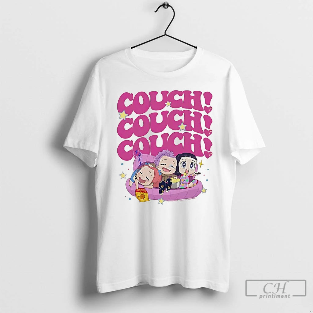 Premium Kpop Demon Hunters Huntrix Chibi Couch Snacking Girls Skimmer T Shirts
