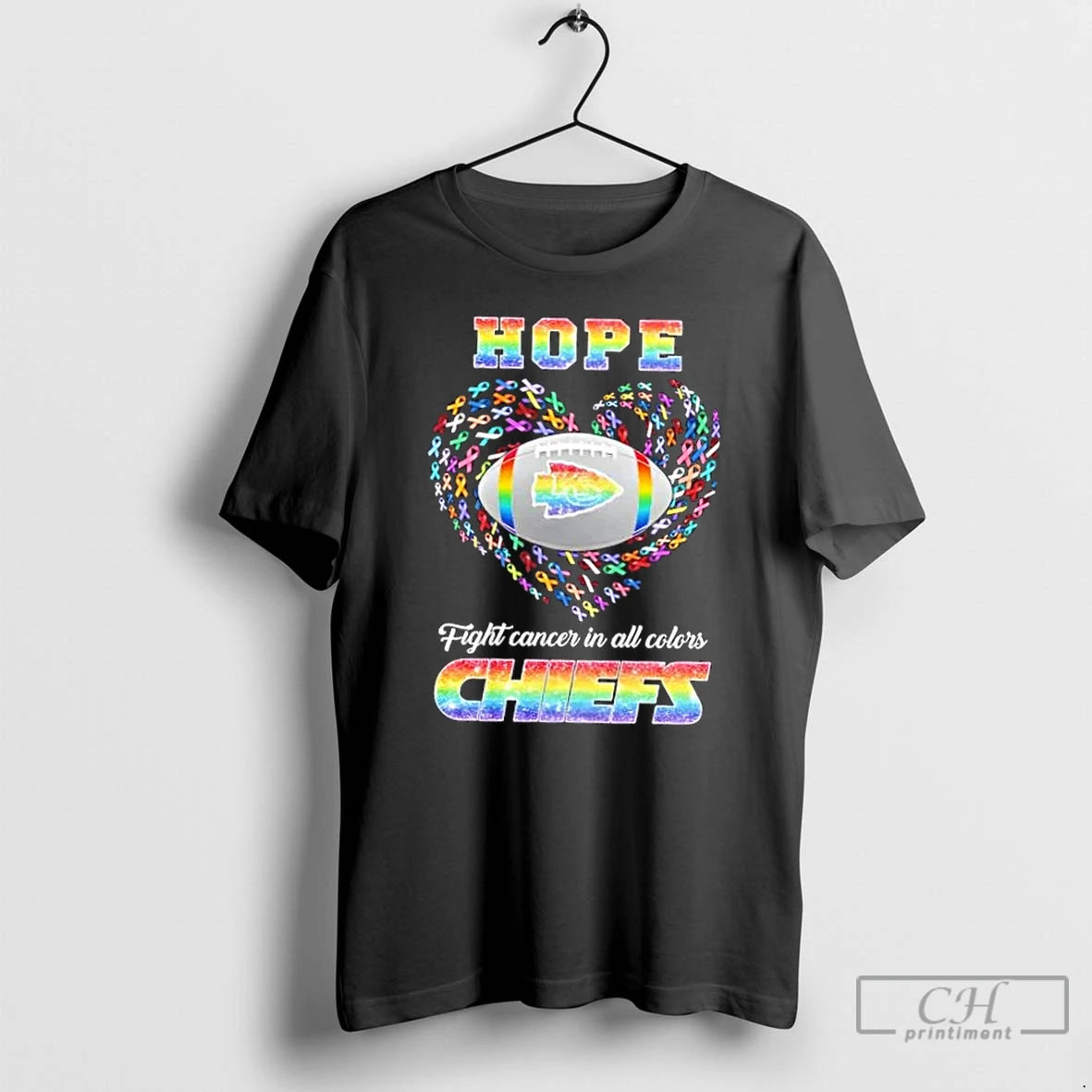 Premium Kansas City Chiefs Football Hope Fight Cancer In All Colors Heart T Shirts