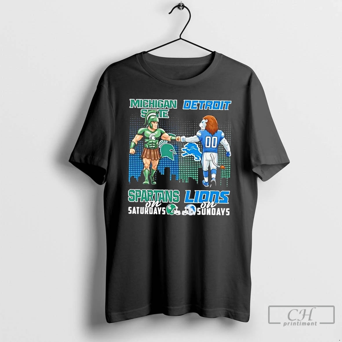 Premium Mascots Michigan State Spartans On Saturdays X Detroit Lions On Sundays Skyline T Shirts Hoodie, Sweatshirt