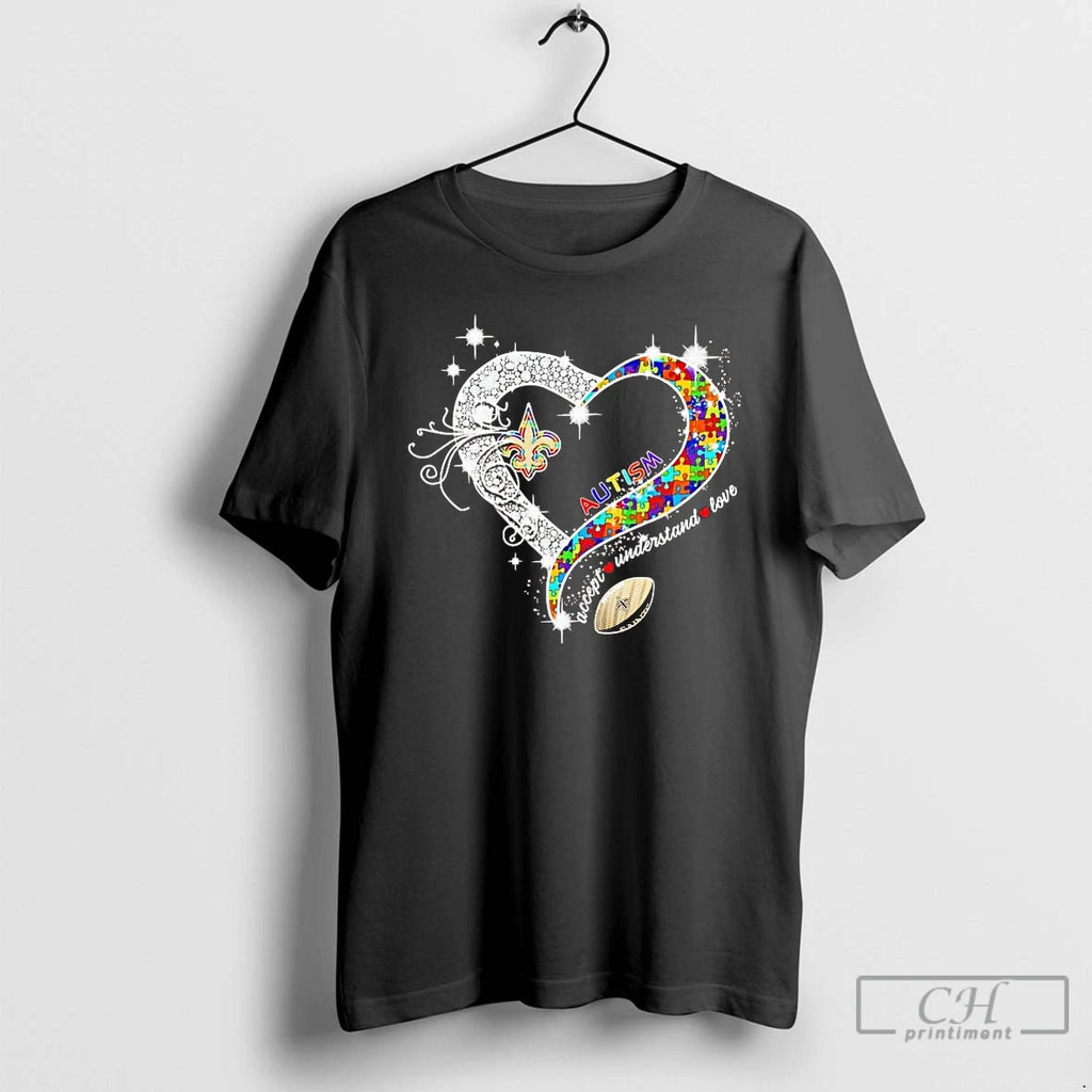 Premium New Orlean Saints Autism Accept Understand Love Diamond Heart T-Shirts, Hoodie, Sweatshirt | TeeBloomCo.com