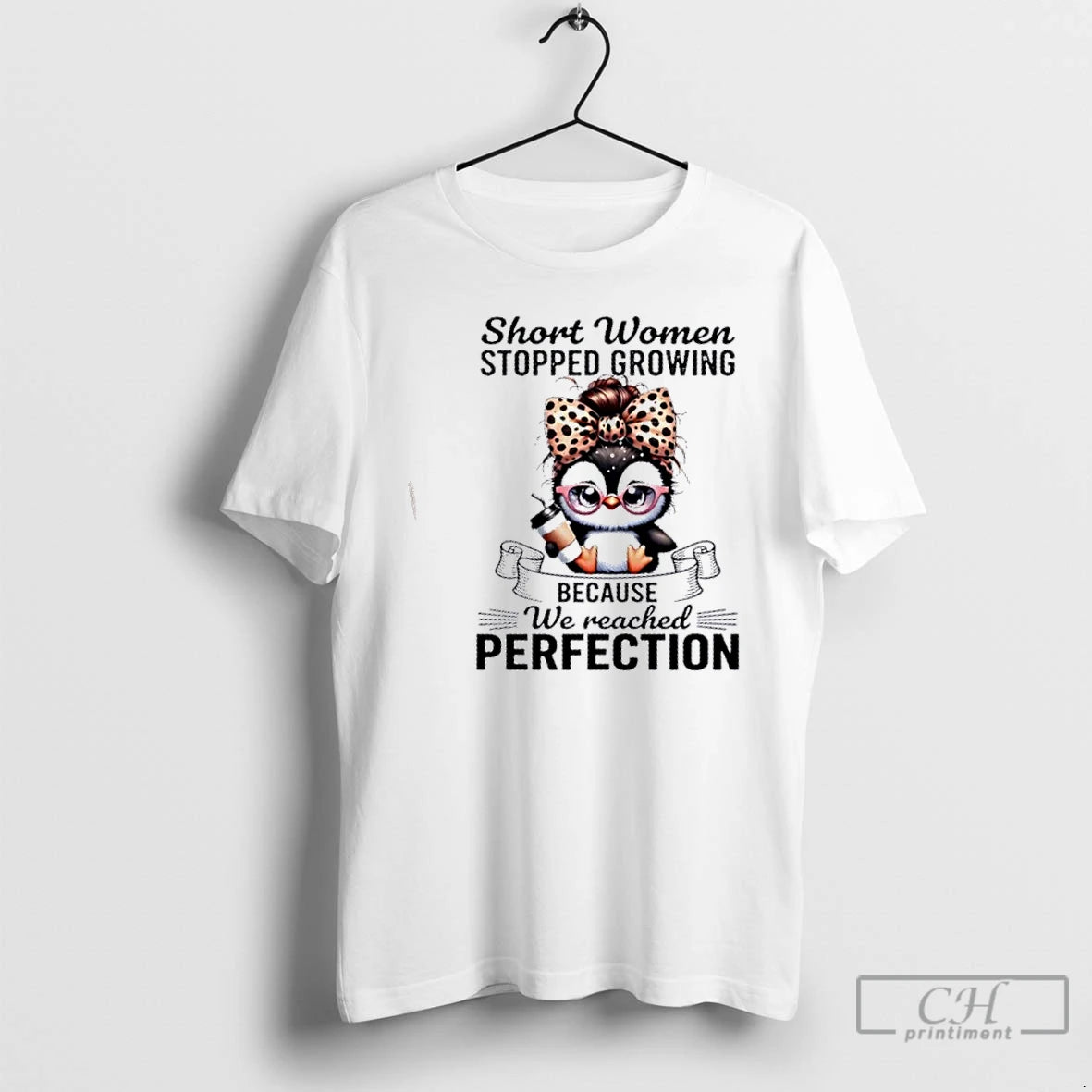 Premium Penguin Short Women Stopped Growing Because We Reached Perfection T-Shirts, Hoodie, Sweatshirt | TeeBloomCo.com