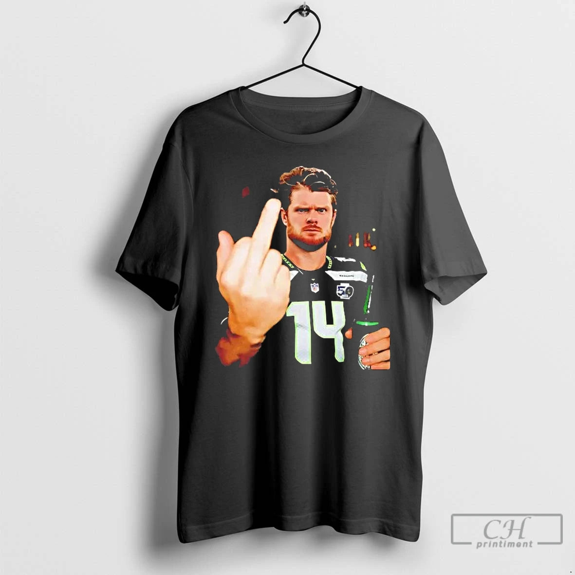 Premium Sam Darnold Drinking Middle Finger 2026 T-Shirts, Hoodie, Sweatshirt | TeeBloomCo.com