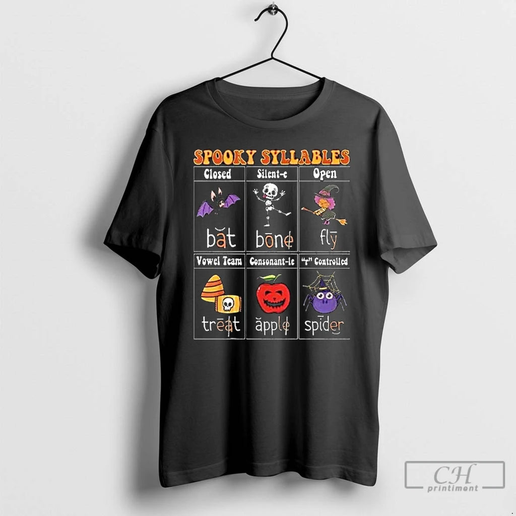 Premium Spooky Syllables Teacher Funny Halloween Long Sleve T Shirts